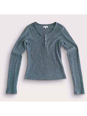 Community Vintage Gray Ribbed Slim Fit Henley Long Sleeve Shirt S